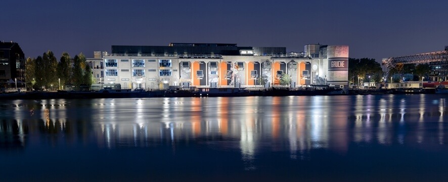 La Sucrière by night from the Saône river